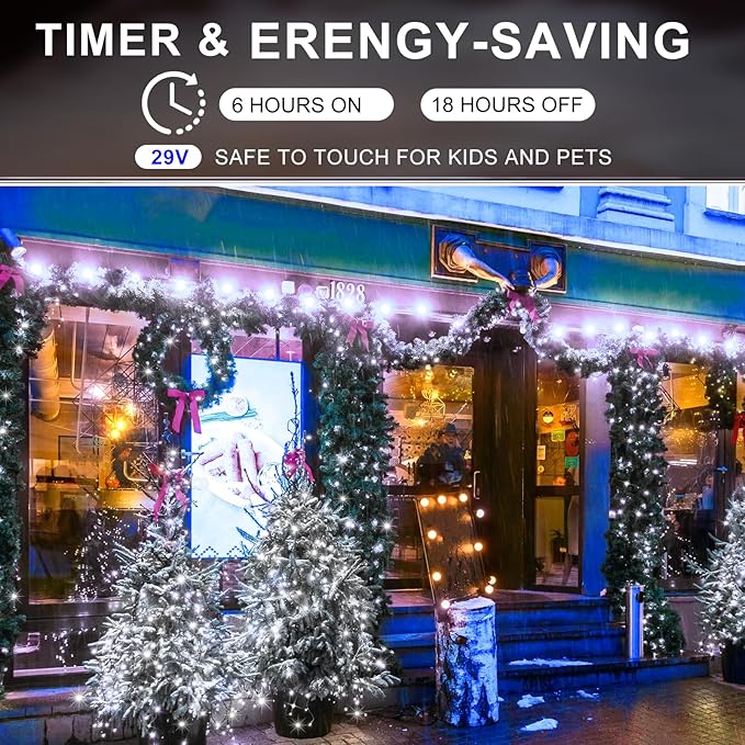 KNONEW 600ft 1500 LED String Lights Outdoor Christmas Lights 8 Modes & Timer Fairy Light Plug in Waterproof LED String Lights for Xmas Yard Tree Wedding Party Holiday Decorations (Cool White)