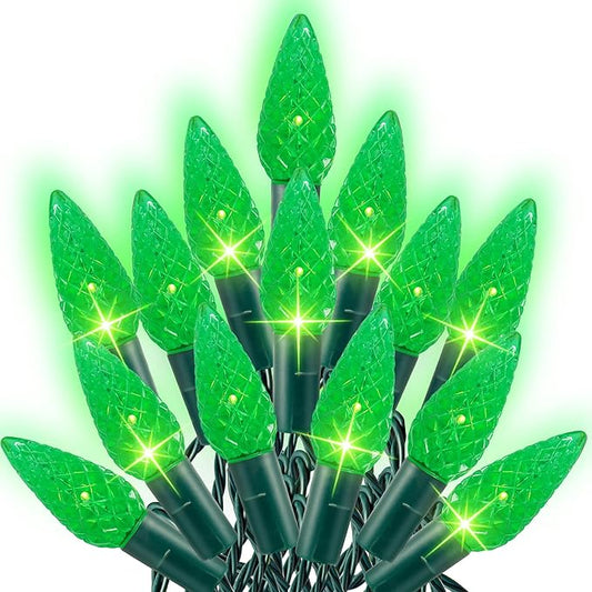 Dazzle Bright C6 Green Christmas Lights, 100 LED 33 FT Outdoor Christmas Lights Waterproof Plug in with 8 Modes for Indoor Xmas Tree Decorations