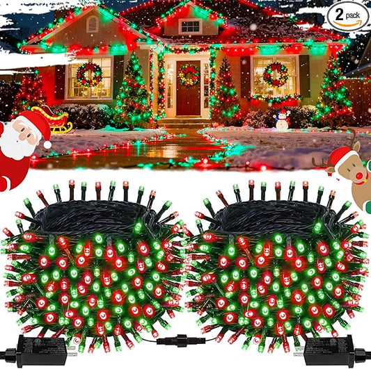 OZS Connectable Red and Green Christmas String Lights, 2Pack Total 164FT 400LED Christmas Lights for Outdoor Indoor, Plug in Tree Lights with 8 Modes, String Lights for Christmas Decorations Holiday