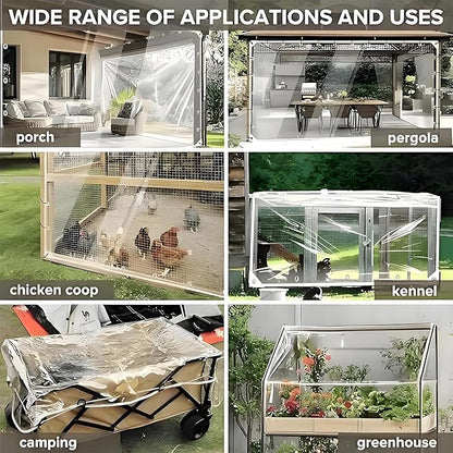 Clear Vinyl Tarp with Grommets, PVC Clear Tarp 14 Mil Thick, Protects Against Water, Uv-Ray, Tear, Waterproof Transparent Cover for Patio and Outdoor Spaces (8‘×10’)