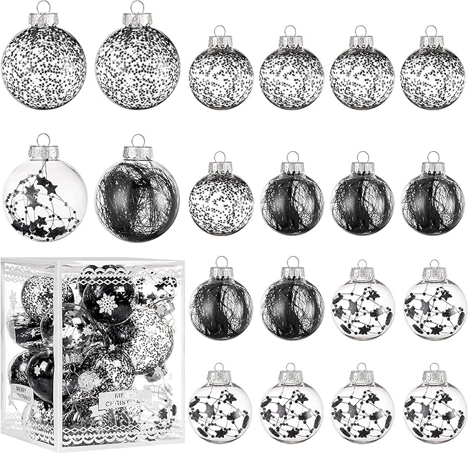 Christmas Ornaments Ball Set-Shatterproof Clear Plastic Decorative Baubles for Xmas Tree House Holiday Wedding Party Decoration,20pcs Black