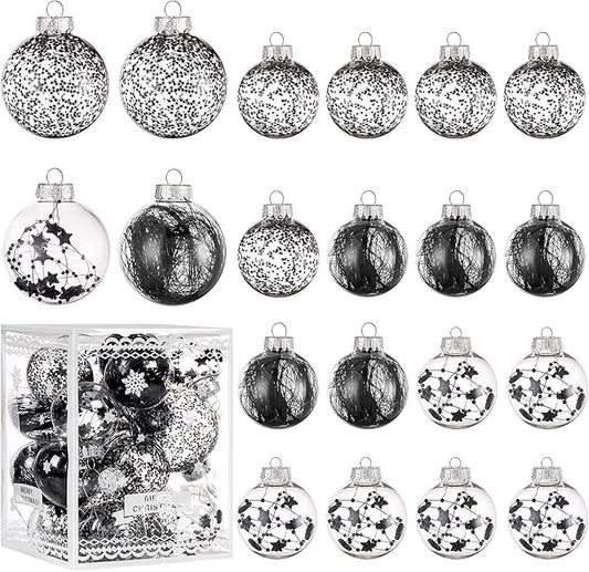 Christmas Ornaments Ball Set-Shatterproof Clear Plastic Decorative Baubles for Xmas Tree House Holiday Wedding Party Decoration,20pcs Black