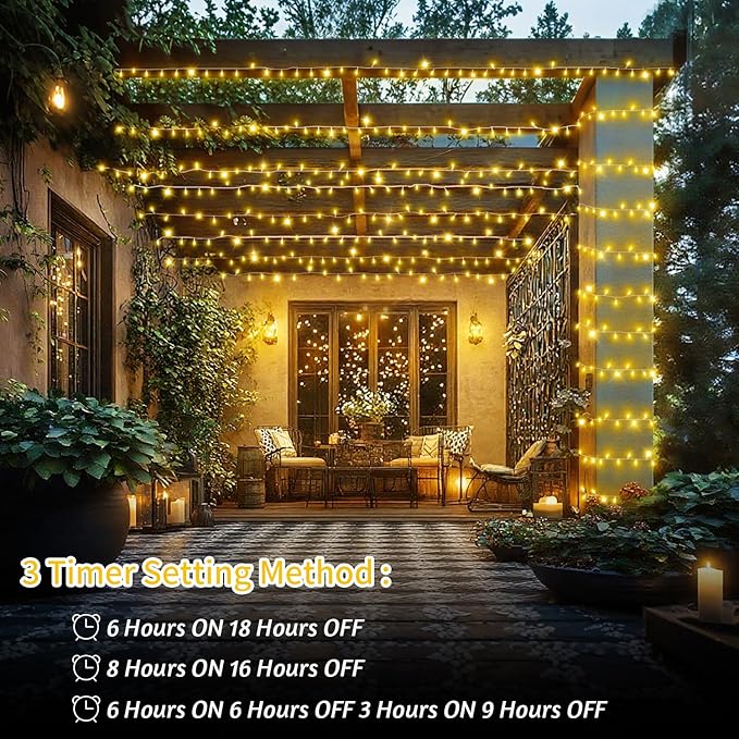 JXLEDAYY 403FT 1000 LED String Lights Outdoor Fairy Lights Plug in Christmas Lights Clear Wire with Remote Timer 8 Modes for Outside House Garden Party Wedding Decorations-Warm White