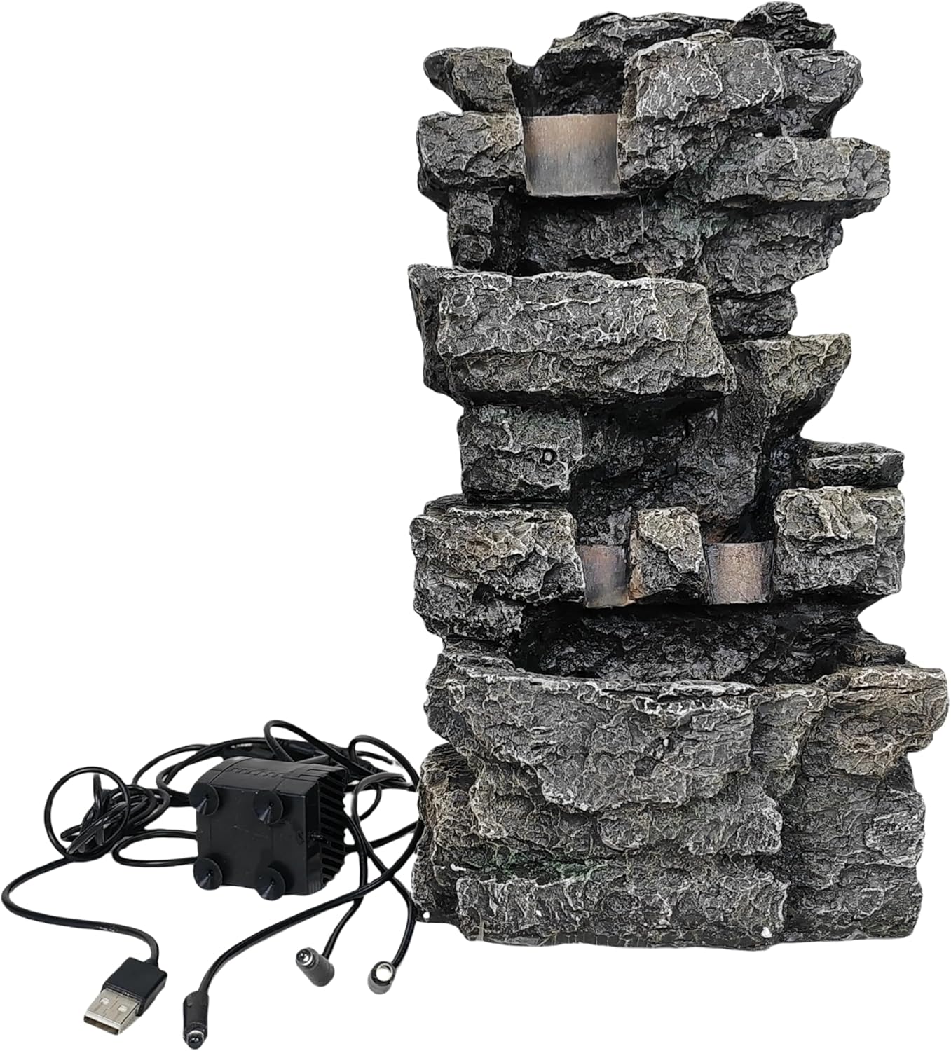 Tabletop Rock Waterfall Fountain with Led Lights - Indoor Decorative Desk Water Fountain, Multi-Tier Design, Quiet and Soothing, 6.29" l x 4.33" w x 11.02" h