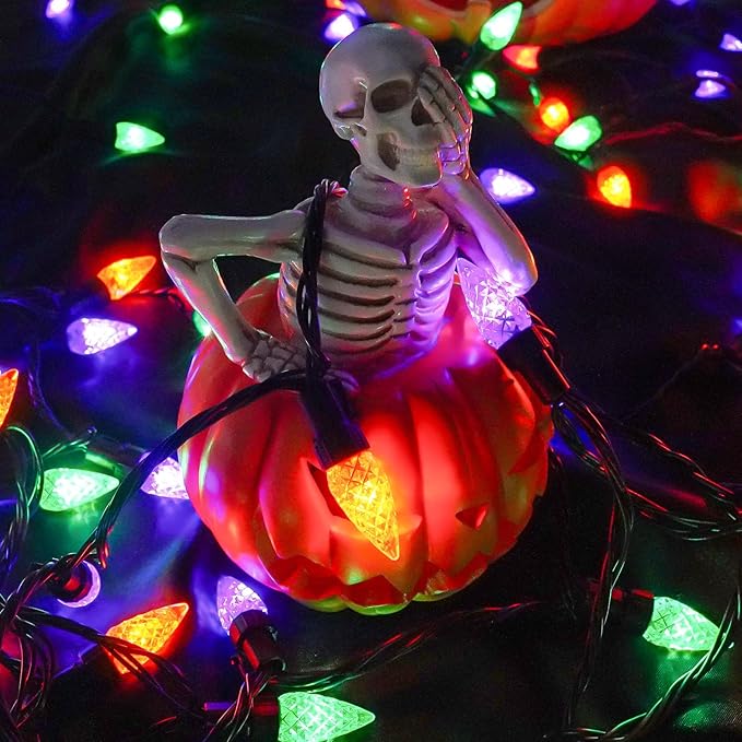 2 Pack C6 Halloween Lights Outdoor Indoor, Total 200 LED 66 FT Connectable Halloween String Lights with Timer & 13 Modes, Waterproof Twinkle Light for Horror Party Decor (Orange, Purple and Green)