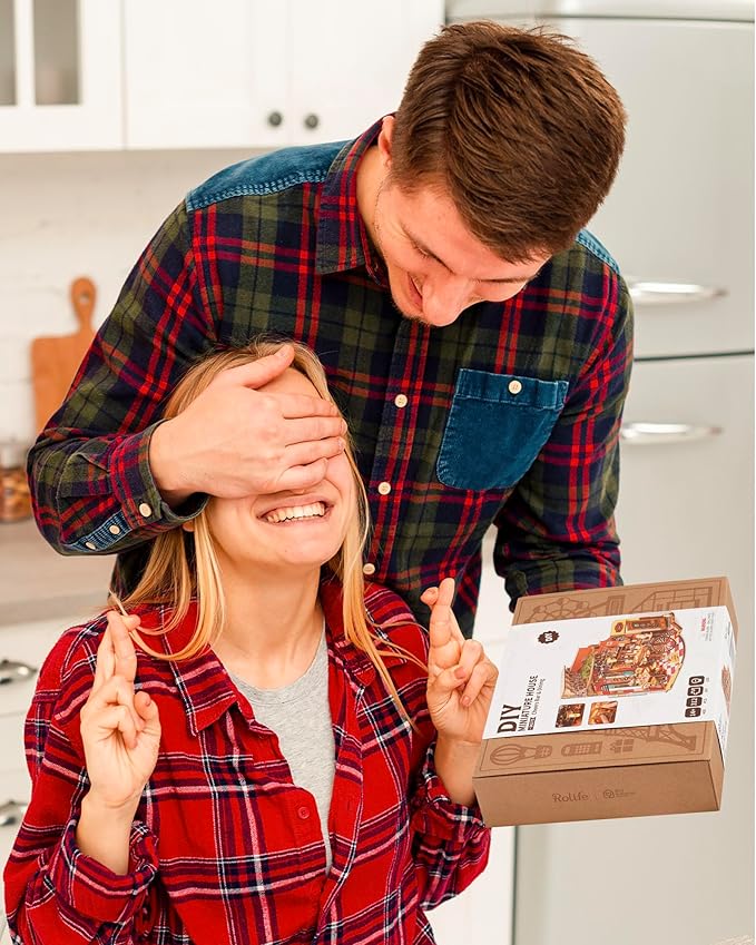 ROBOTIME DIY Miniature House Kit, Mini Diorama House for Adults, Wooden Furniture Kit with LED, Tiny House Dollhouse Building Kits for Halloween/Christmas/Birthday Gifts