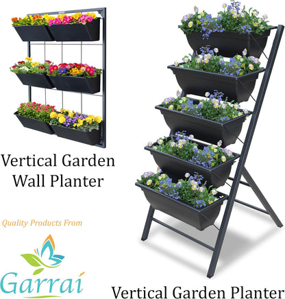 Vertical Garden Wall Planter. Ideal Indoor or Outdoor Container Gardening. Includes 6 Removable Pots and Wall Mounted Metal Frame. Self Draining Garden for Vegetables, Flowers or Herbs.