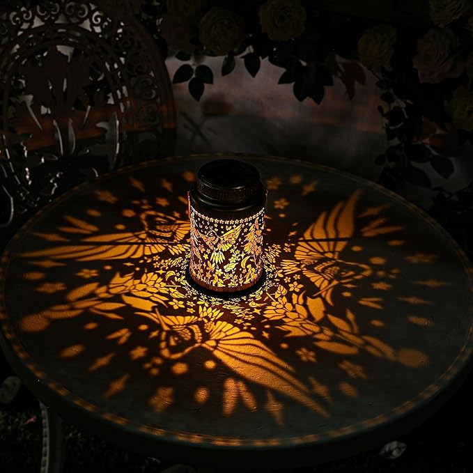 Cooo 6 Pack Solar Lanterns Outdoor Waterproof Hummingbird Red_Sage Solar Pathway Lights Landscape Path Christmas Gifts for Women Mom Grandma for Outdoor Table Lamps Garden Yard Backyard Decor -Gold