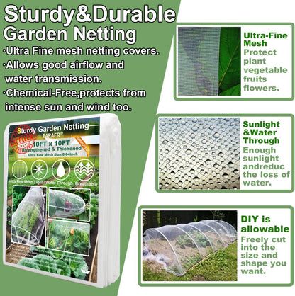Garden Pest Barrier Netting, Insect Barrier Thickened Mesh Net Plant Covers 10x10Ft Ultra Fine Protection Netting for Vegetable Fruits Crops Row Cover Strawberry Raised Bed Bugs Out Screen Net