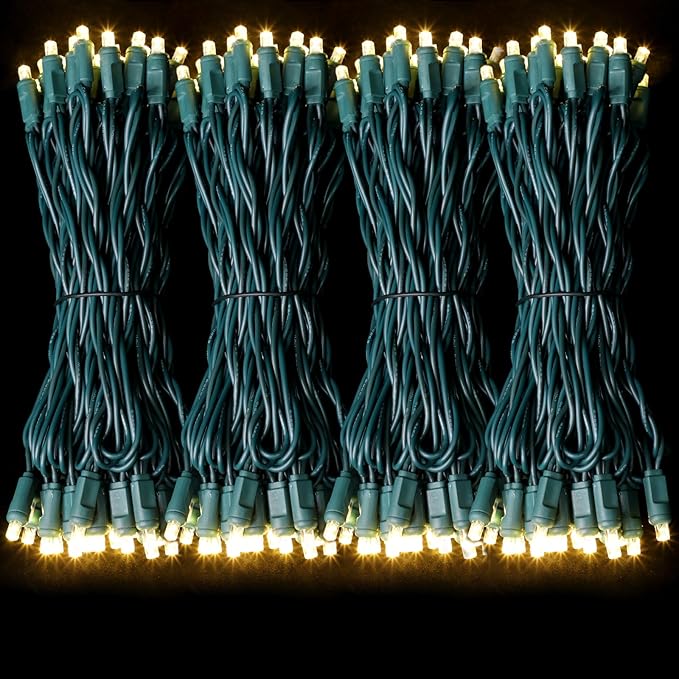 LAMPHOME 200LED (4pk of 50L) String Lights,Twinkle, LED Christmas Lights, 6" SPACING,Green Wire,Warm White