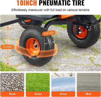 VEVOR 800lbs Poly Dump Garden Cart, Heavy Duty Yard Dump Cart Wagon, 4 Wheel Wheelbarrow with 10in Tires, 180°Rotating Handle, Steel Frame and Quick Release System