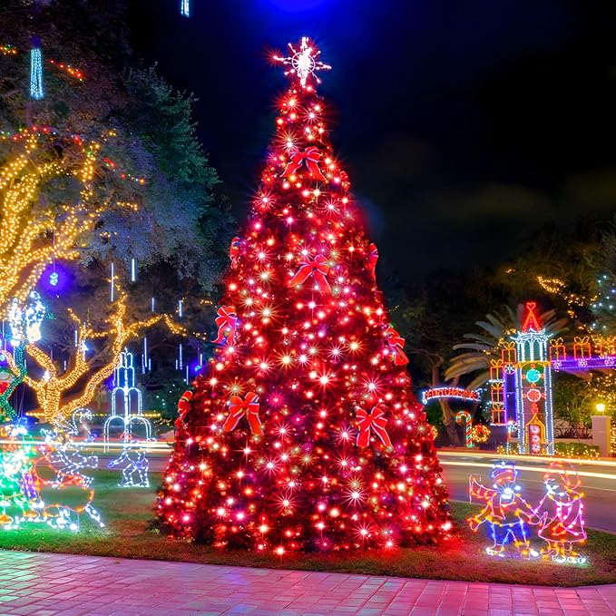 SAUIRS 197FT 500 LED Christmas Lights Outdoor String Lights with 8 Modes Timer Waterproof Fairy Light Plug in for Outside Indoor Party Xmas Palm Tree Yard Wedding Decorations(Red)