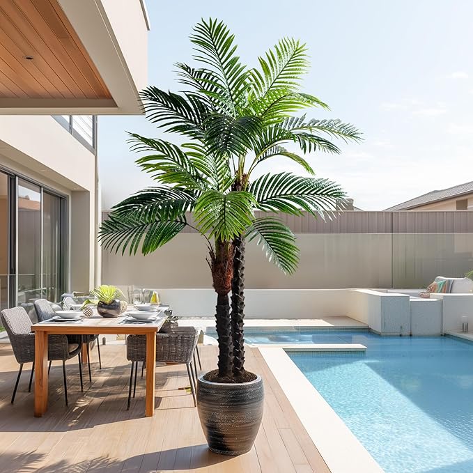 6.2FT Artificial Phoenix Palm Tree Artificial Plants Indoor Outdoor Large Faux Coconut Silk Palm Tree Tropical Fake Tree Faux Sago Palm Plant for Modern Farmhouse Yard Outside Patio Poolside