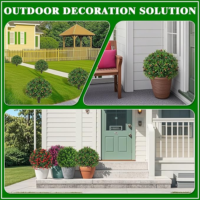 Artificial Boxwood Topiary Tree with Olive, Set of 2 Artificial Shrub Bushes with Ground Spike, Fake Evergreen Tree for Porch, Artificial Plants for Outdoor Planters Indoor UV Resistant