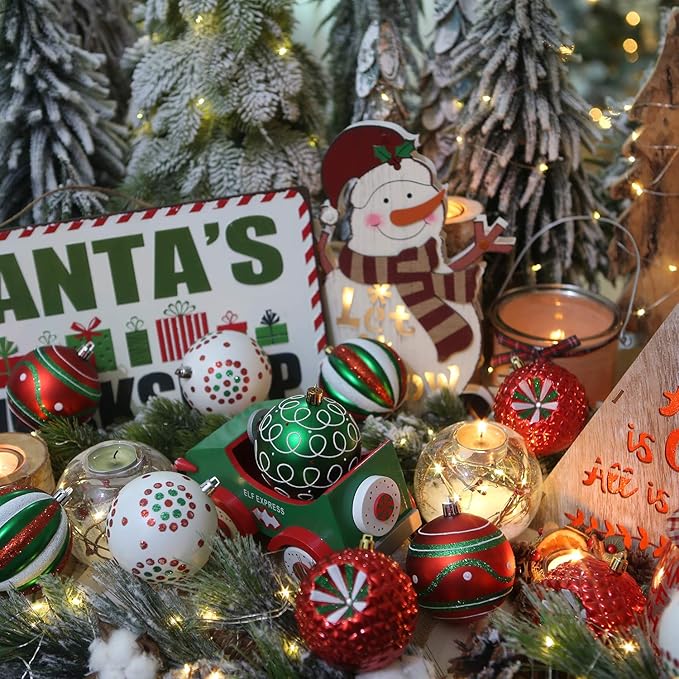 Sea Team 80mm/3.15" Delicate Contrast Color Theme Painting & Glittering Christmas Tree Pendants Decorative Hanging Christmas Baubles Balls Ornaments Set - 16 Pieces (Elf)