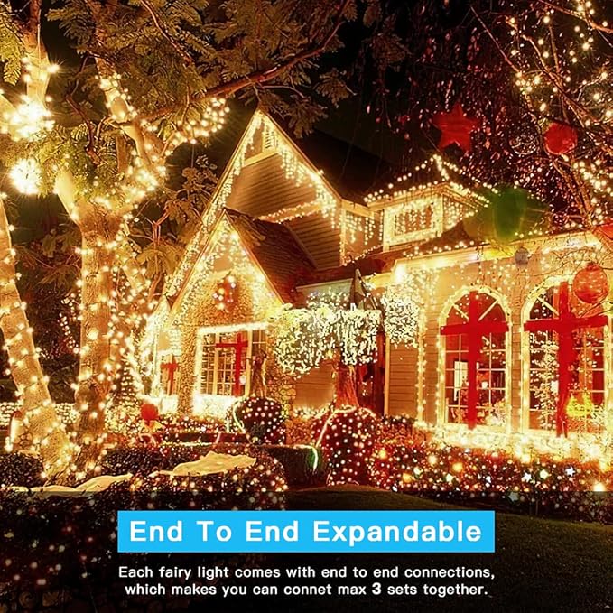 AmyHomie Color Changing Christmas Lights, 108Ft 300LED White Warm White String Lights, 8 Modes Waterproof Fairy String Lights for Outdoor & Indoor Christmas Tree Home Patio Garden Decor