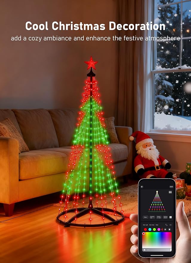 6FT Christmas Cone Tree,Smart RGB LED Lights with App & Remote Control,Music-synced and DIY Multicolor String Lights,Indoor & Outdoor Waterproof Christmas Decoration Lights for House