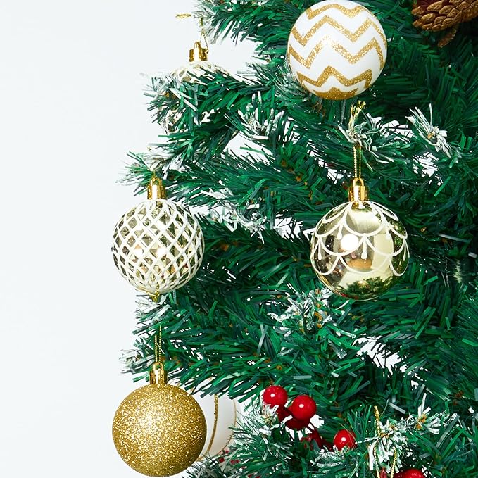 30-Pack Christmas Ball Ornaments for Tree,Shatterproof Plastic Holiday Baubles Set in Assorted Sizes and Finishes, Christmas Tree Decorations for Home, Office, Party, Indoor Outdoor Use