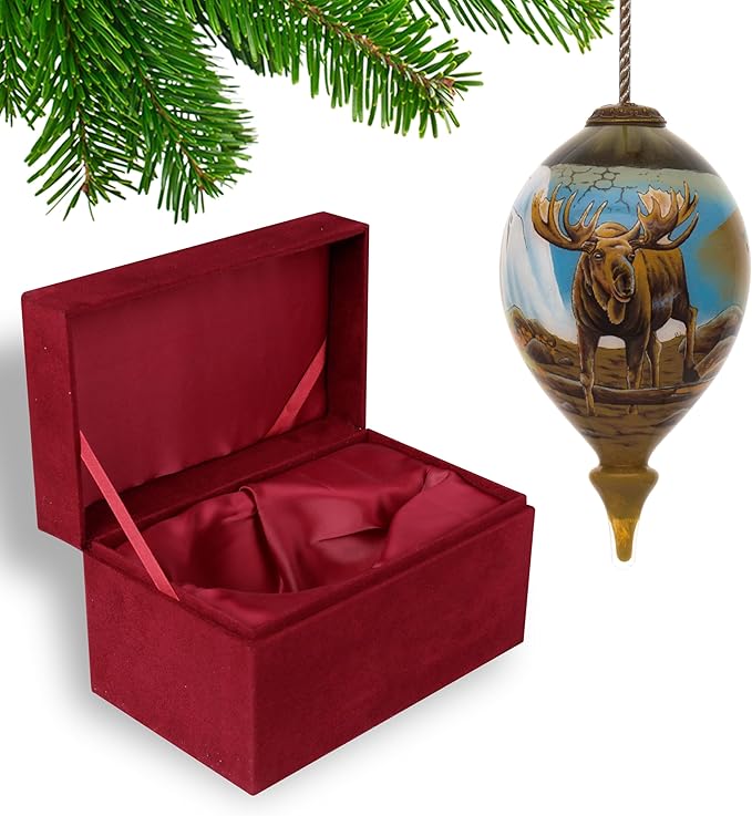 Majestic Moose Ornament – Hand-Painted Glass Christmas Moose Decoration – Moose Ornaments for Christmas Tree – Nature Wildlife Holiday Ornament Gift