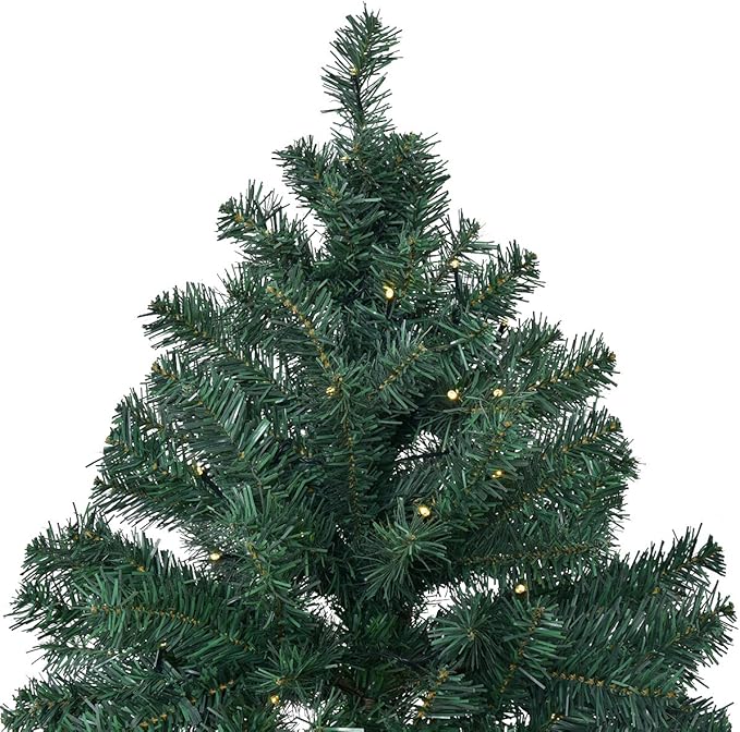 HAPPYGRILL 7FT Pre-lit Christmas Tree Artificial Hinged Xmas Tree for Home Holiday Décor Metal Stand PVC Material 300 LED Lights 1096 Branches Easy Setup & Storage