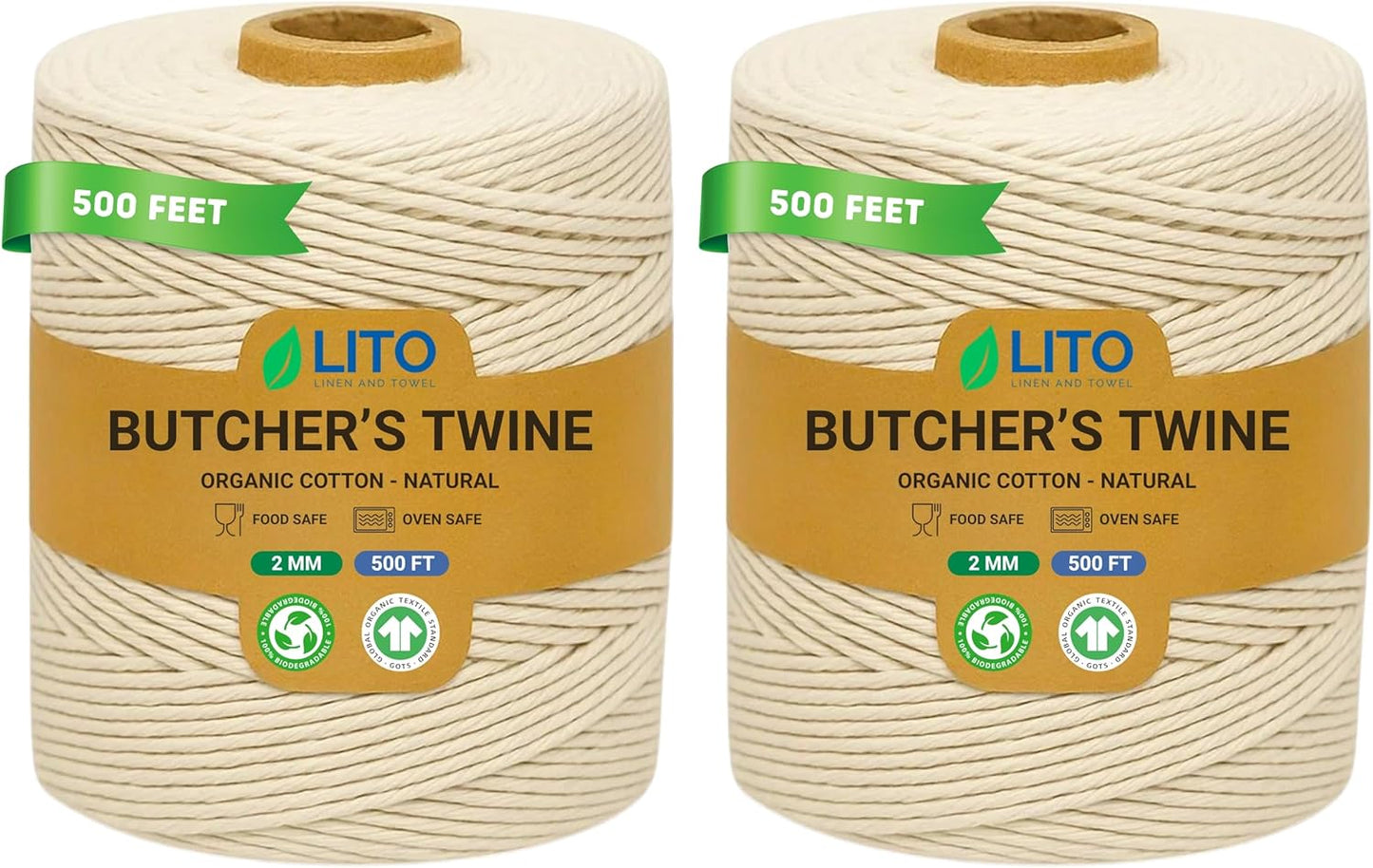 Organic Butcher’s Twine for Cooking & Trussing – 2mm Heavy-Duty Natural Cotton Kitchen Twine 1000 Feet – Food-Safe, Oven-Safe String for Meat, Turkey, Baking, & Crafts
