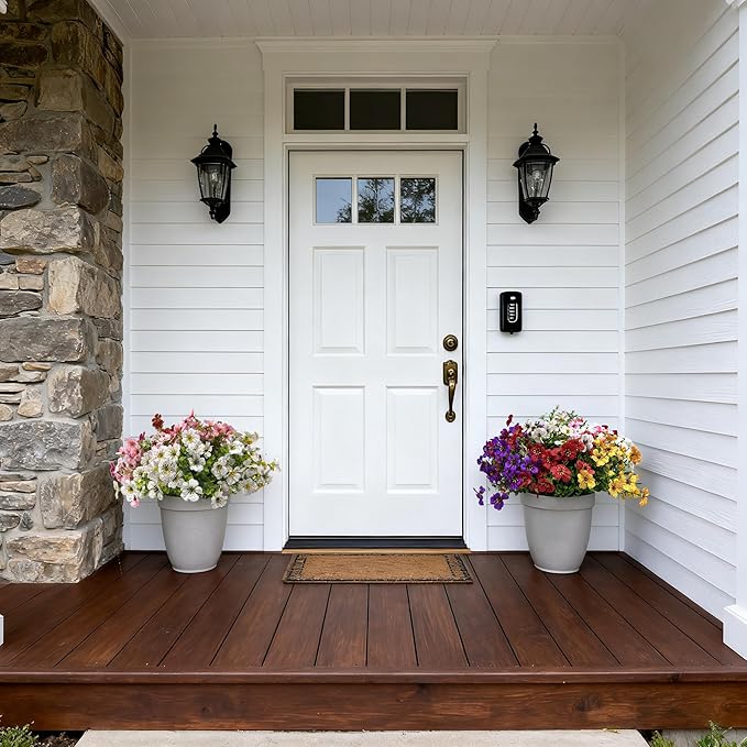 YHJZ Artificial Flowers Plants for Outdoor Indoor Garden Home Decoration Faux UV Resistant Silk Violet Flowers for Outside Planter Front Door Porch Yard Patio Window Box Home Decor(18 Bundles)