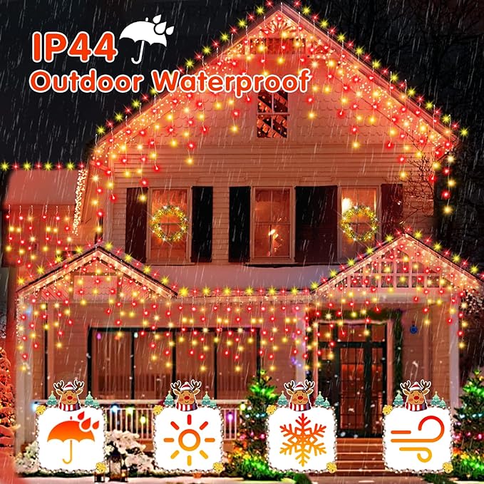 33FT Christmas Lights Outdoor, 400 LED Outdoor String Lights Waterproof Plug in with 8 Modes & Timer, Christmas String Lights for Tree Party, Garden, Holiday Decorations（Red+Warm White）