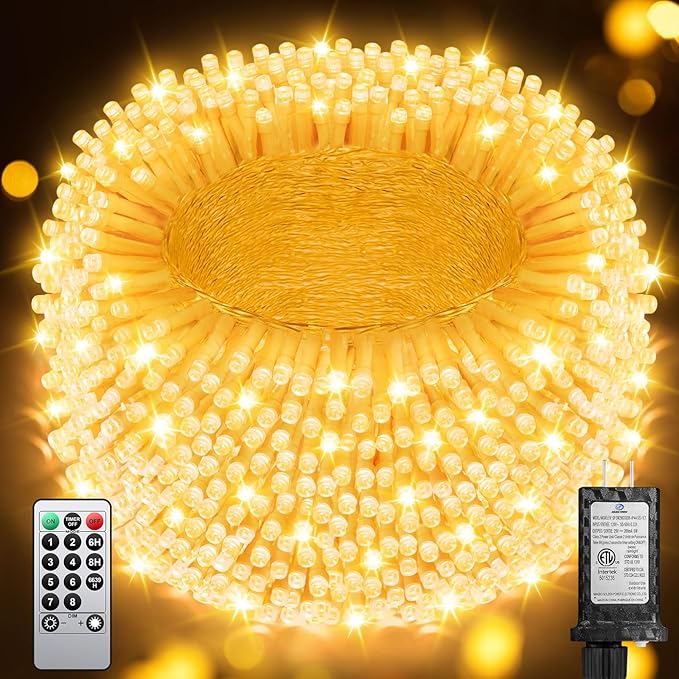 552FT 1400LED Christmas Lights, Extra Long Outdoor String Lights Waterproof, Timer & Memory, 8 Modes Dimmable Plug in Fairy for Outside Tree Wedding Patry Warm White