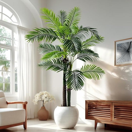 6.2FT Artificial Phoenix Palm Tree Artificial Plants Indoor Outdoor Large Faux Coconut Silk Palm Tree Tropical Fake Tree Faux Sago Palm Plant for Modern Farmhouse Yard Outside Patio Poolside