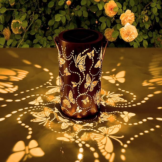 Birthday Gifts for Women Mom,Solar Lantern Outdoor Waterproof,Butterfly Garden Decor,Metal Hanging Decorative Lights for Outside,Yard,Patio,Porch,Christmas,Thanksgiving