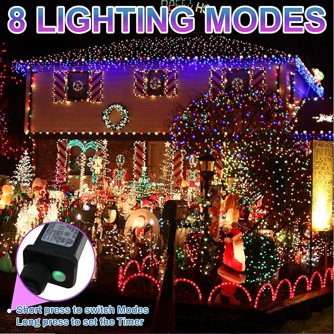 Christmas Lights 1000LED 98FT Waterproof Outdoor Timer 8 Modes Twinkle Fairy Lights LED String Lights Indoor Christmas Tree Lights for Wedding Party Yard House Decor