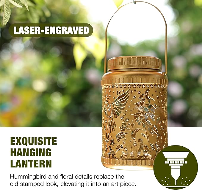 Cooo 4 Pack Solar Lanterns Outdoor Waterproof Hummingbird Red_Sage Solar Pathway Lights Landscape Path Christmas Gifts for Women Mom Grandma for Outdoor Table Lamps Garden Yard Backyard Decor -Gold