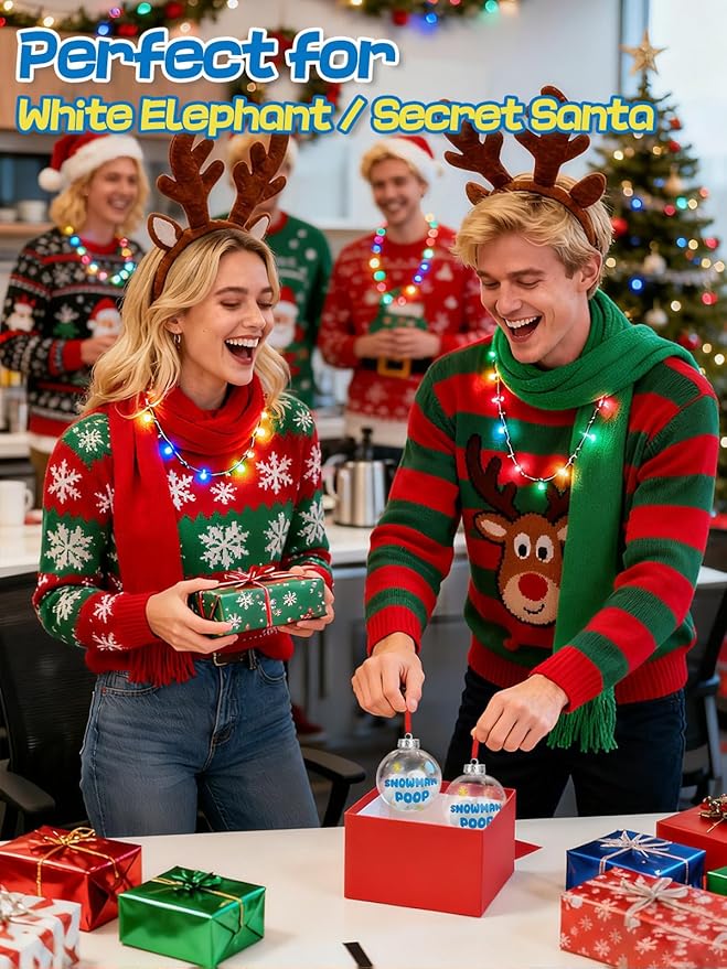 Funny Christmas Tree Ornaments for Adults 2025 - Snowman Poop Balls Unique Novelty Decorations, White Elephant Inappropriate Gag Gifts, 3.2" Dia. (2 Pack)