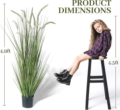 KOL 59in Artificial Veronica Spiked Speedwell Grass, 5ft Faux Veronica Spicata Flower, Tall Reed Grass for Home Office Garden Wedding Decor, Indoor Outdoor Fake Horsetail Plant, UV-Resistant, Yellow