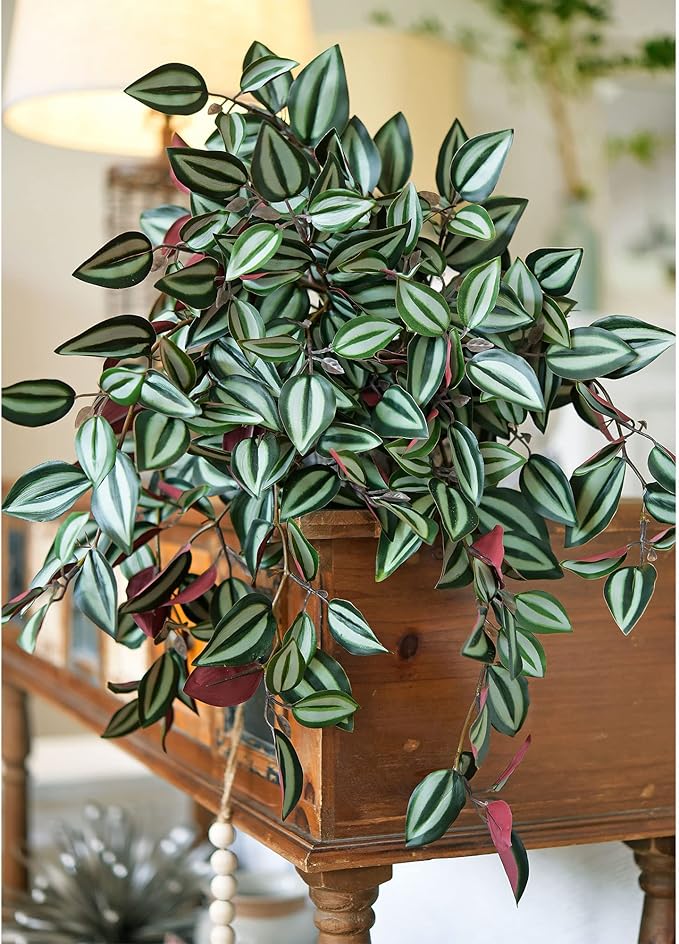 FiveSeasonStuff Real Touch Artificial Hanging Foliage Plant Tradescantia Zebrina House Plants 2 Stems