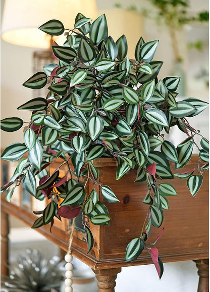 FiveSeasonStuff Real Touch Artificial Hanging Foliage Plant Tradescantia Zebrina House Plants 2 Stems