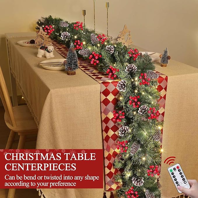 Remote Control&Extra Long&12 Modes-18 Ft Prelit Christmas Garland for Stairs Railing Mantle Front Door Porch Indoor Outdoor Decor 100 Warm White&Colors Switch Lights Timer,580 Thick Branches Tips