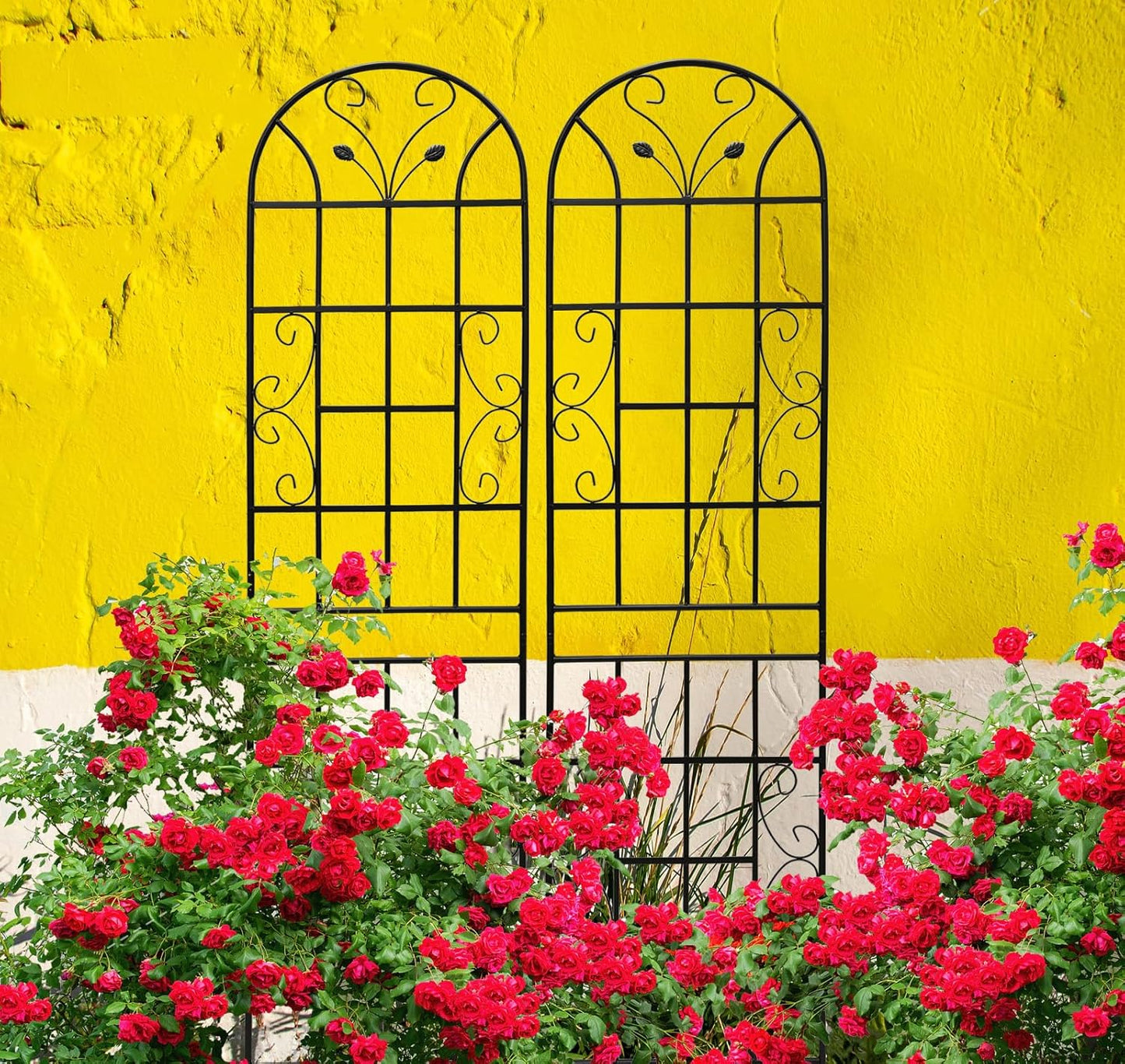 6 Pack Metal Garden Trellis for Climbing Plants, 86.7" Tall Rustproof Outdoor Trellis Panel with Vine Lines Design, Decorative Black Iron Plant Support for Vine, Rose, Flower, Garden Wall