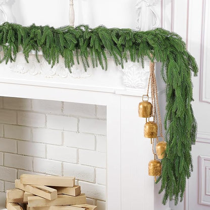Hananona 4 Pcs 9 Ft Artificial Norfolk Pine Garlands, Real Touch Winter Pine Garland, Green Artificial Greenery Garland for Table, Mantle, Wall, Indoor, Outdoor Christmas Decorations (4, 9 Ft)