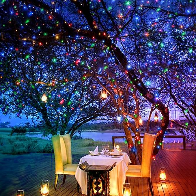 200 FT 500 LED Christmas Lights Outdoor Fairy Lights Plug In Extra Long String Lights Clear Wire Waterproof 8 Modes Timer for Outside House Tree Garden Yard Wedding Party Decorations-Multicolored