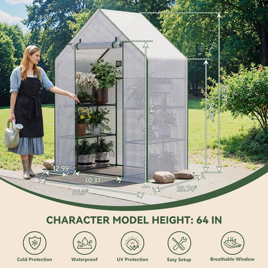 Greenhouse for Outdoors, Small Greenhouse, Walk-in Greenhouses with 3 Tiers 4 Shelves, PE Cover, Heavy Duty Plant Greenhouses for Garden and Backyard