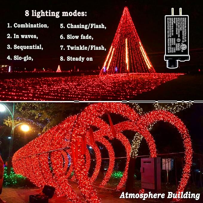 KNONEW 197FT 500 LED Christmas Lights Outdoor String Lights 8 Modes & Time Memory Fairy Light Plug in Waterproof LED String Lights for Xmas Yard Tree Wedding Party Holiday Decorations (Red)