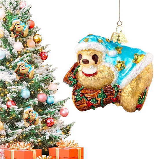 Sloth Ornaments for Christmas Tree,Hand-Blown Glass Ornaments,Sloth Collection Hanging Ornament,Christmas Tree Decorations for Animal Lovers Holiday Party Home Gift