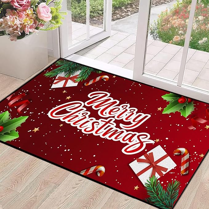 2' X 3' Christmas Rug, Snowflake Rug, Xmas New Year Gift Door Mat for Bedroom Living Room Kitchen, Merry Christmas Indoor Floor Mats for Holiday Festive Decoration,23.6" X 35.4"