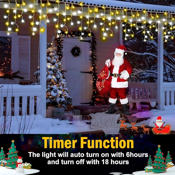 49FT 480 LED Ice Lights for Outside House - Clear Wire Twinkle Lights with 8 Modes Timer - Waterproof for Christmas Party, Tree, Holiday, Patio, Yard, Home Decor (Cool White and Warm)