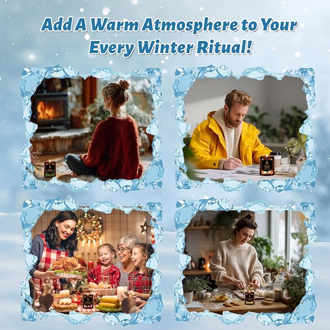 Winter Candle Set, Candles for Home Scented, 4 Pack Soy Candles for Holiday, Holiday Candle Gifts for Women Men, Winter Scents of Gingerbread Cookies/Apple & Cinnamon/Coffee Latte/Pine & Cedarwood