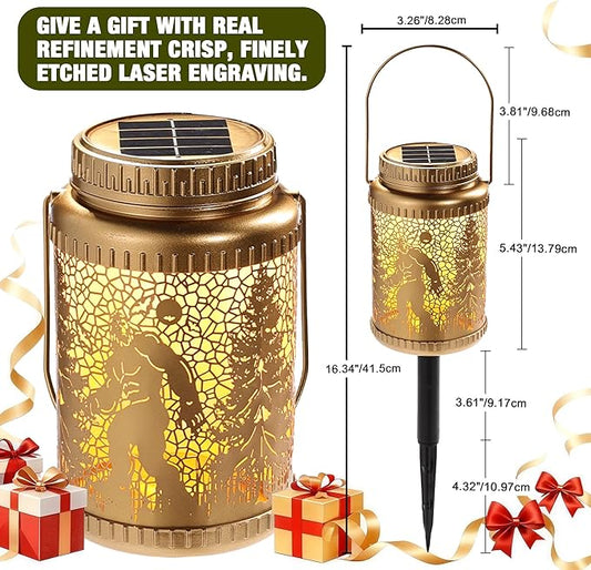 Cooo 2 Pack Solar Lanterns Outdoor Waterproof Bigfoot Sasquatch Christmas Trees Solar Pathway Lights Landscape Path Christmas Gifts for Women Mom Grandma for Outdoor Table Lamps Garden Yard Decor-Gold