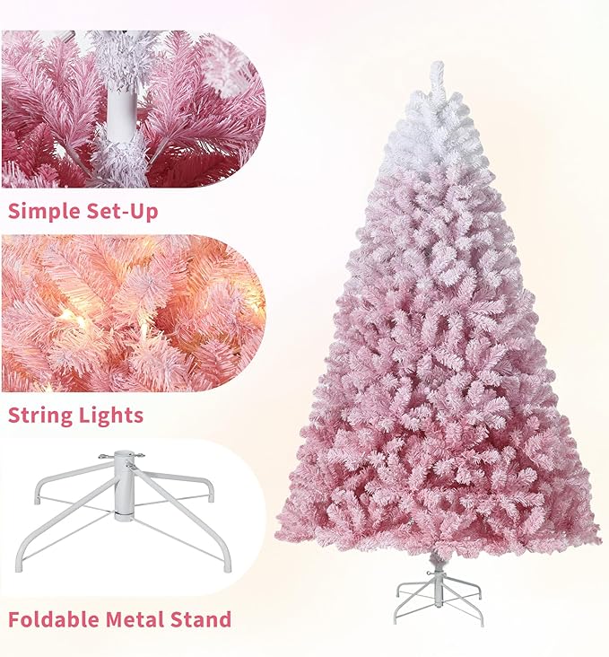 GAOMON 9Ft Pink Christmas Tree,Snow Flocked Artificial Christmas Tree with 800ww LEDs Lights & 288 Branch Tips & Sturdy Metal Stand, Xmas Decoration for Home Office, Party, Holiday, Pink Gradient