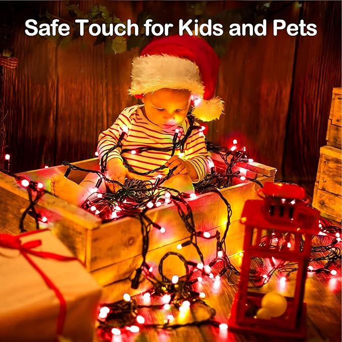 XURISEN Christmas Lights Outdoor 197FT 500 LED Green Wire String Lights 8 Modes with Timer Memory Waterproof Fairy Light Plug in for Xmas Tree Wedding Yard Party Holiday Decorations(Red)