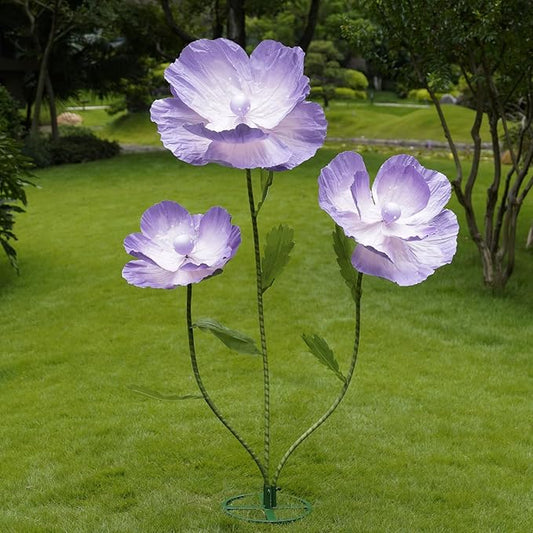 Giant Flowers for Decoration,Large Paper Flowers with Standing Stems and Base,3 pcs Artificial Flowers for Home Decor, Wedding Decorate, Photography Props, Party Banquet (Purple)